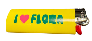 FLORA BIC Lighter - Yellow I Heart Flora/Weed