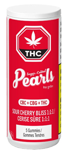 Pearls by Gron: Sour Cherry Bliss 1:1:1 CBC/CBG/THC Gummies (5 pcs)
