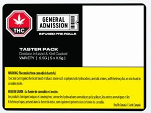 General Admission: Taster Pack Distillate Infused Pre Rolls (5 x 0.5g)